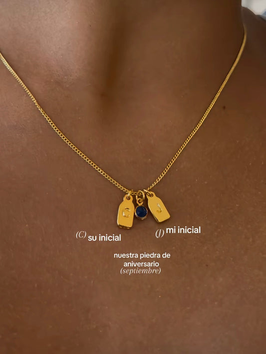 PAR de collares de iniciales + piedra de aniversario