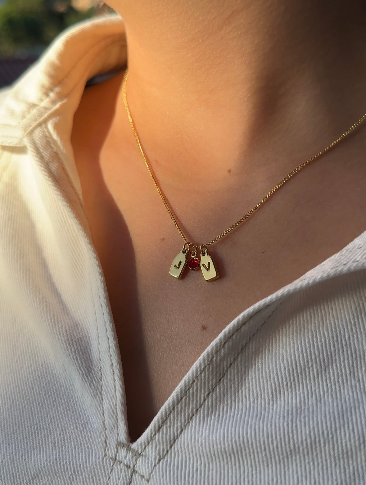 PAR de collares de iniciales + piedra de aniversario