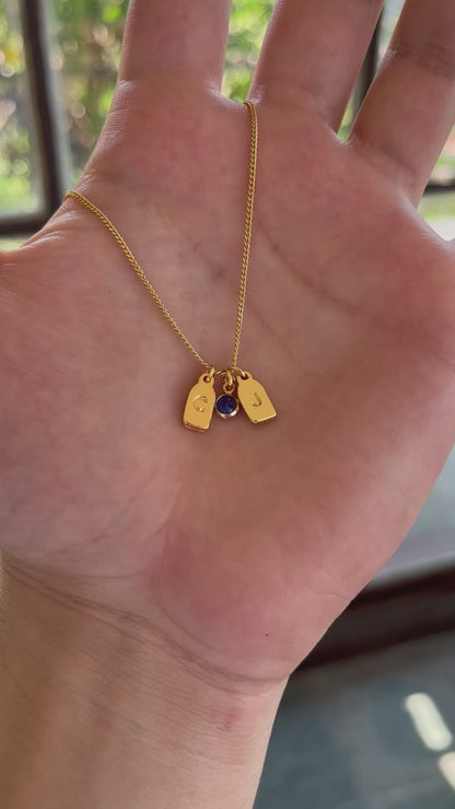 PAR de collares de iniciales + piedra de aniversario