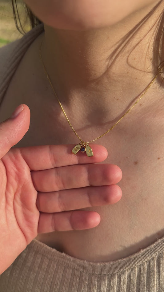 PAR de collares de iniciales + piedra de aniversario